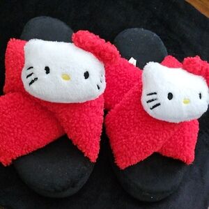 Hello Kitty Red Plush Slide Slippers with White Character Accent